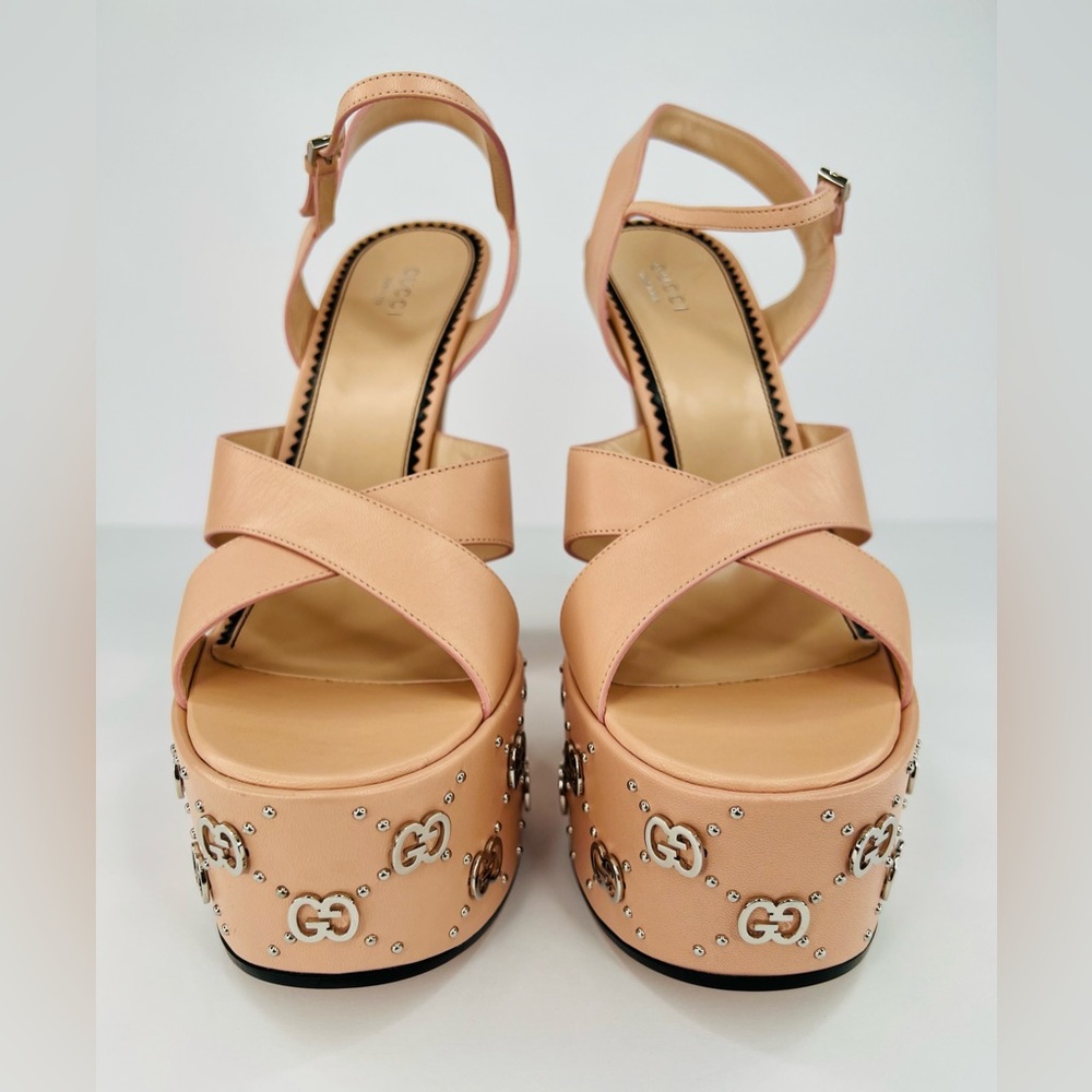 GUCCI JANAYA INTERLOCKING G PLATFORM PLATO ANKLE STRAP STUD SANDALS SIZE EU 40.5 - Picture 4 of 13